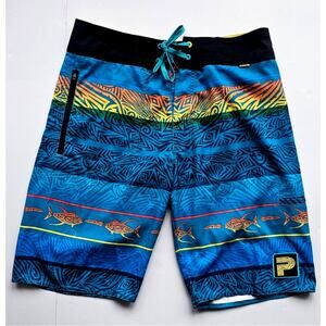 Pelagic Board Shorts Featuring The Artwork of Carol Lynne, Fish, NWOT, Sz 30
